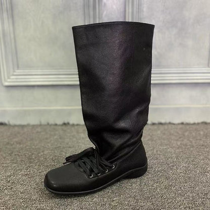 Retro pleated mid-calf dui boots