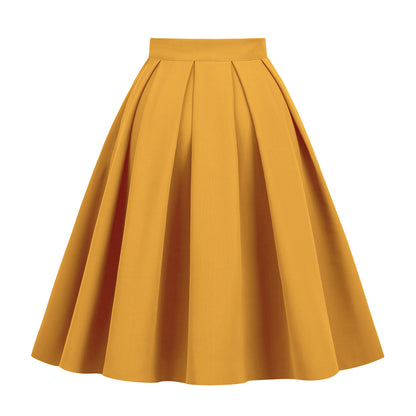 Retro Pleated Midi Skirt with A-Line Silhouette