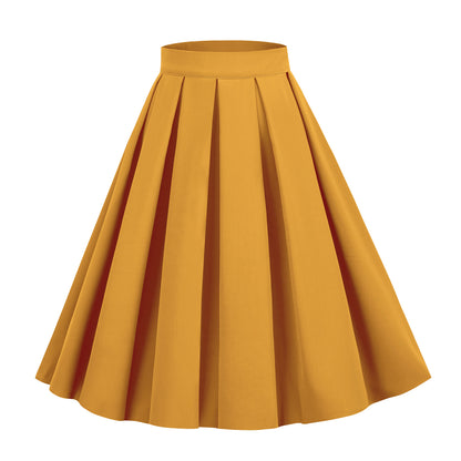 Retro Pleated Midi Skirt with A-Line Silhouette