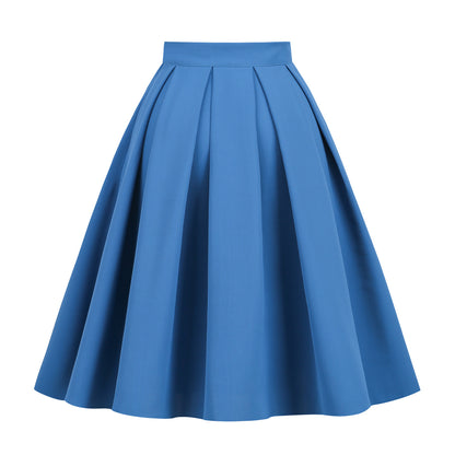 Retro Pleated Midi Skirt with A-Line Silhouette