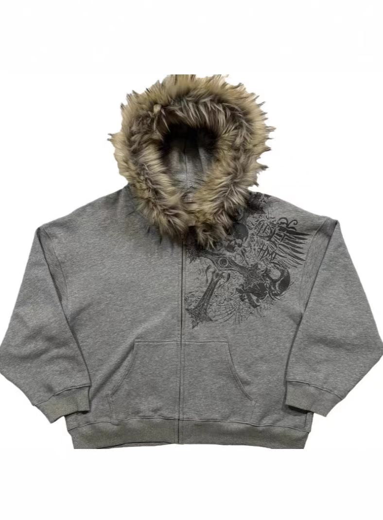 Retro Plush Hooded Cardigan Streetwear Sweatshirt