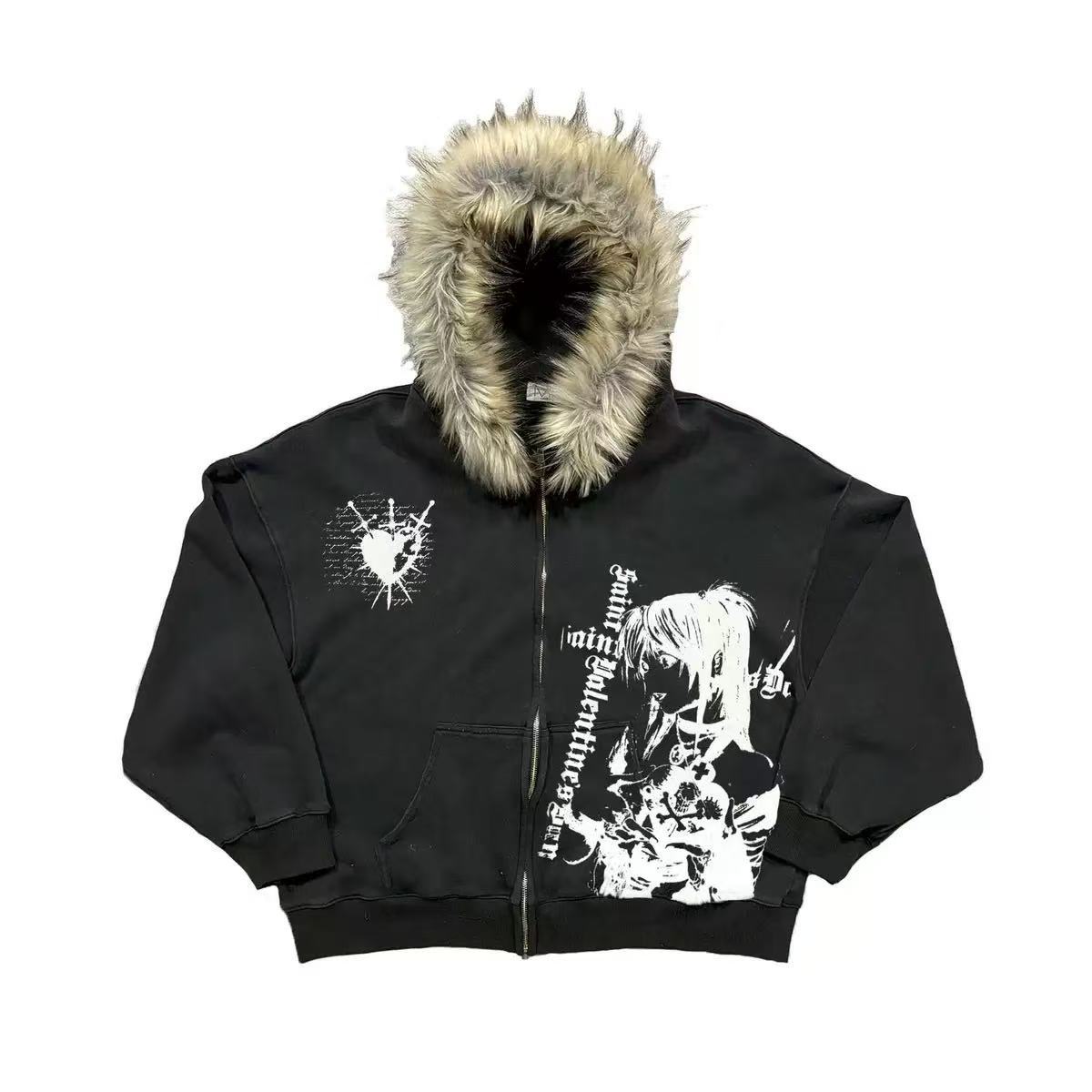 Retro Plush Hooded Cardigan Streetwear Sweatshirt