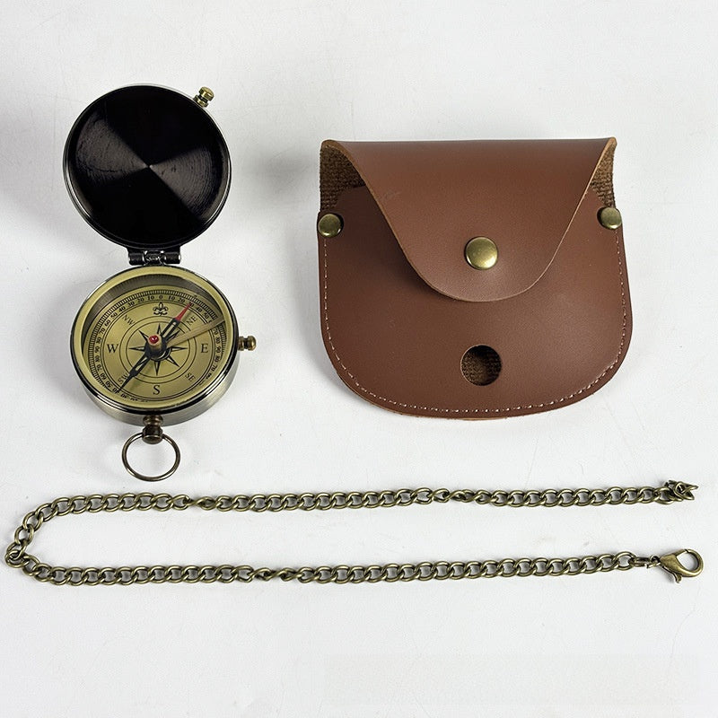 Retro Pocket Watch Compass with Leather Case