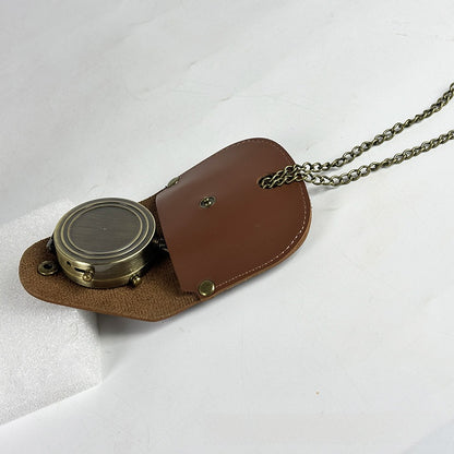 Retro Pocket Watch Compass with Leather Case