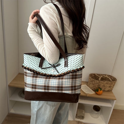 Retro Polka Dot Bow Plaid Tote Bag