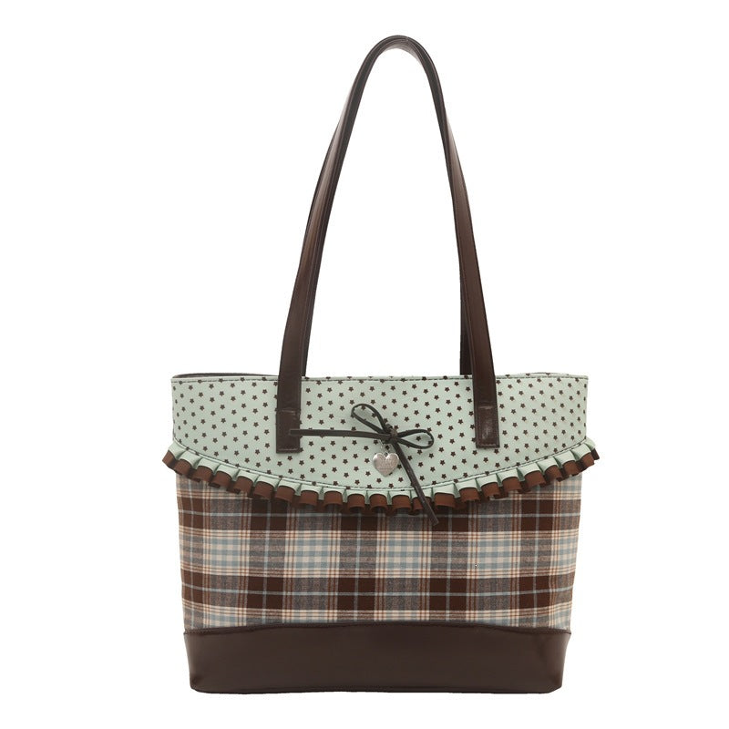 Retro Polka Dot Bow Plaid Tote Bag