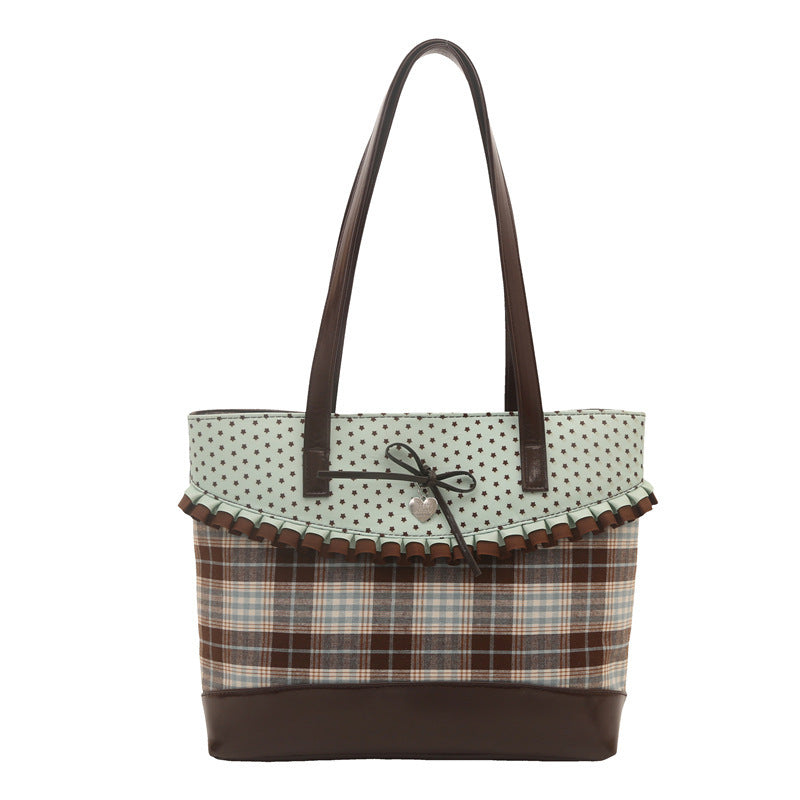 Retro Polka Dot Bow Plaid Tote Bag