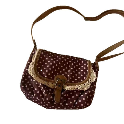 Retro Polka Dot Crossbody Bag with Lace Trim