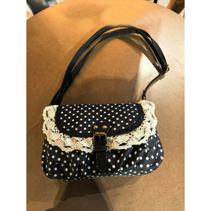 Retro Polka Dot Crossbody Bag with Lace Trim
