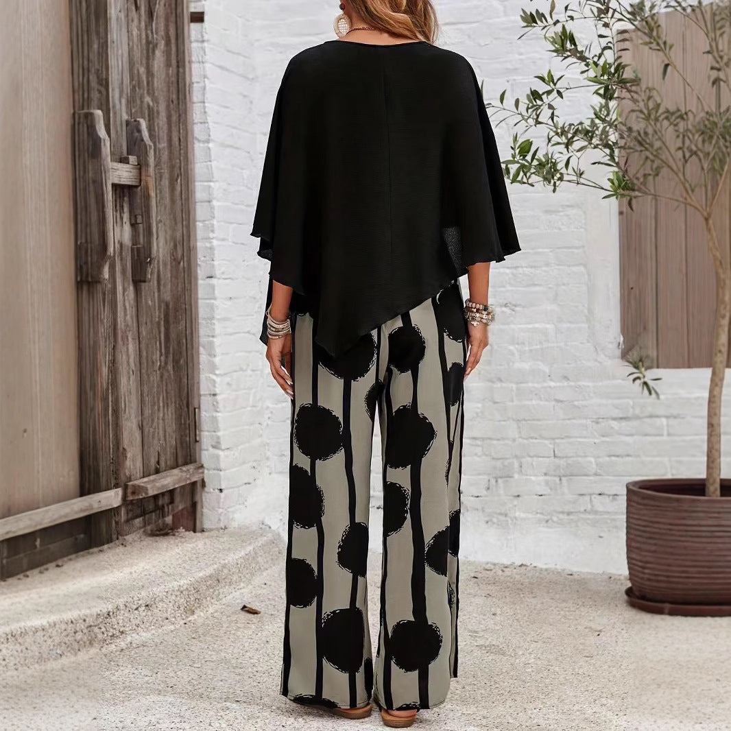 Retro Polka Dot Wide Leg Pants Set