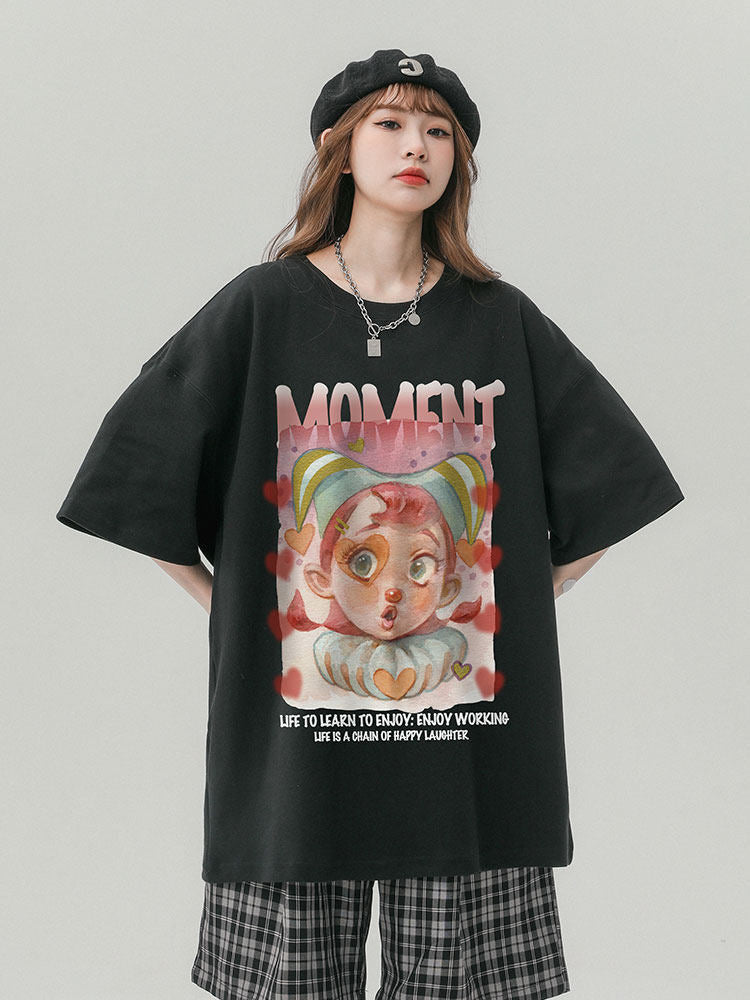 Retro Print Pure Cotton T-Shirt