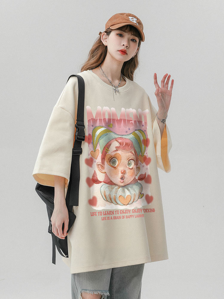 Retro Print Pure Cotton T-Shirt