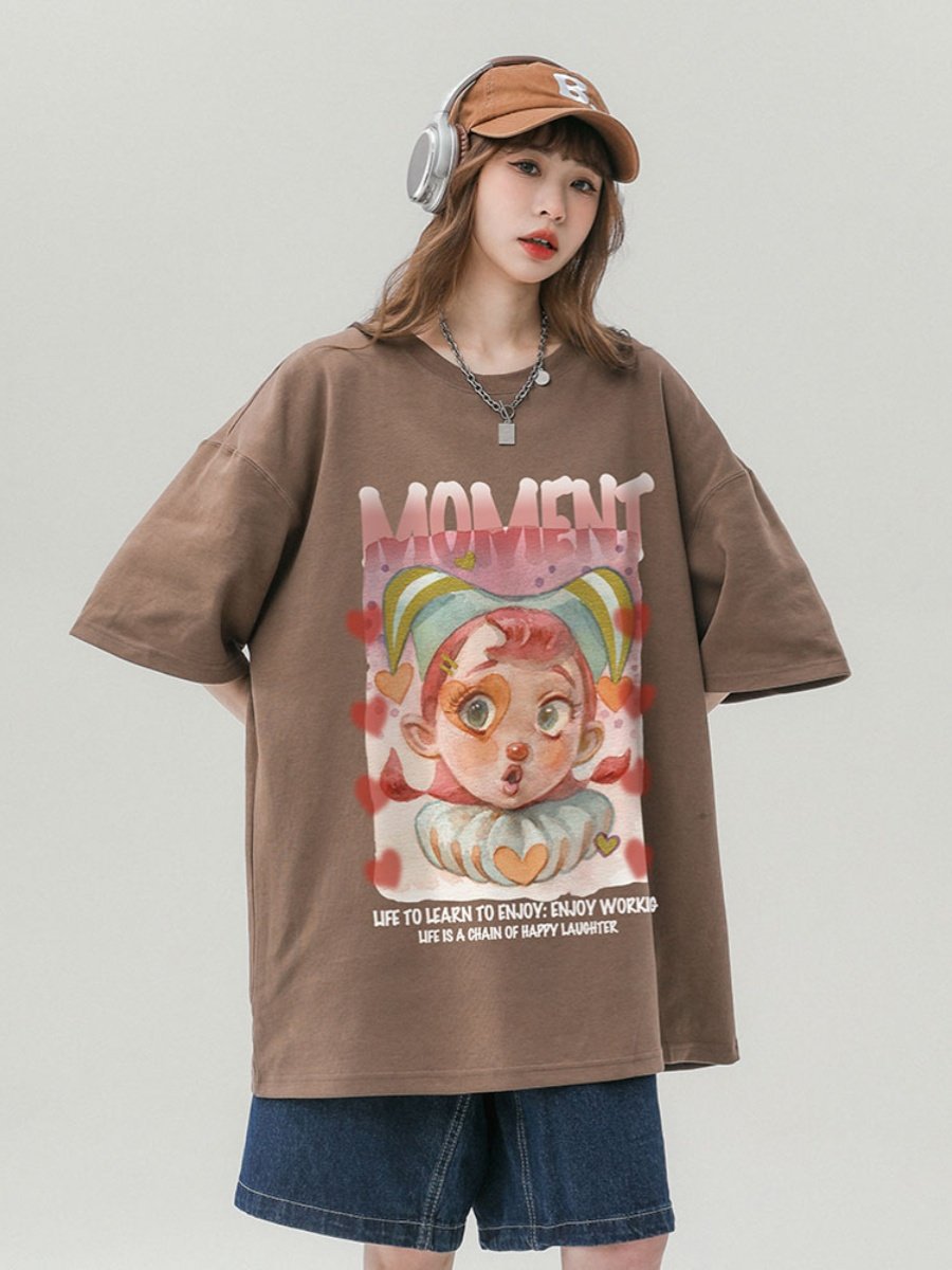Retro Print Pure Cotton T-Shirt