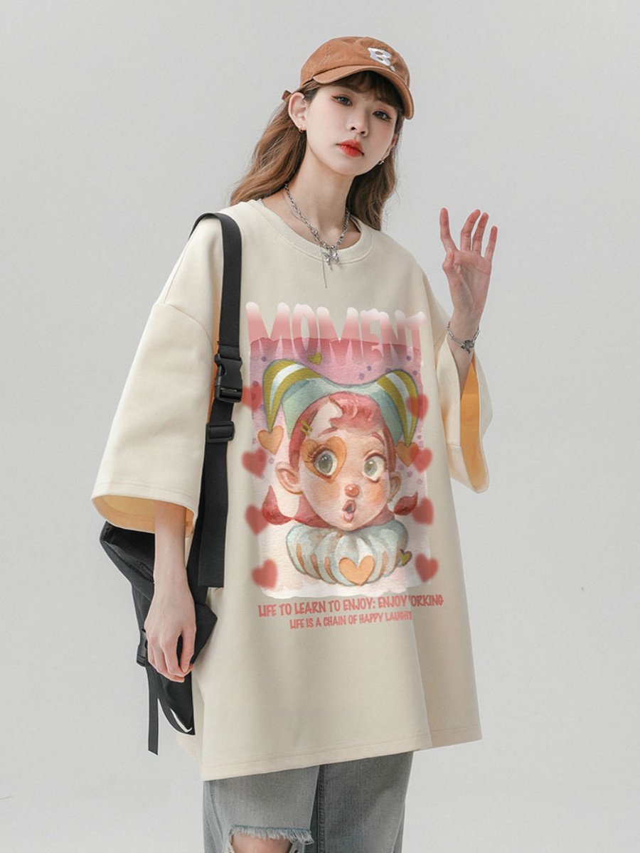 Retro Print Pure Cotton T-Shirt