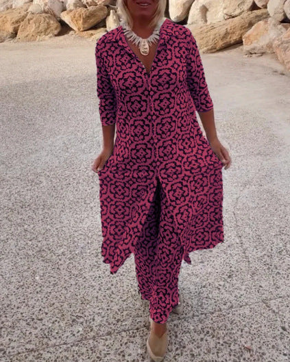 Retro Printed Lapel Button Shirt