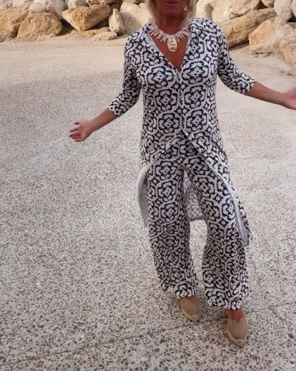 Retro Printed Lapel Button Shirt