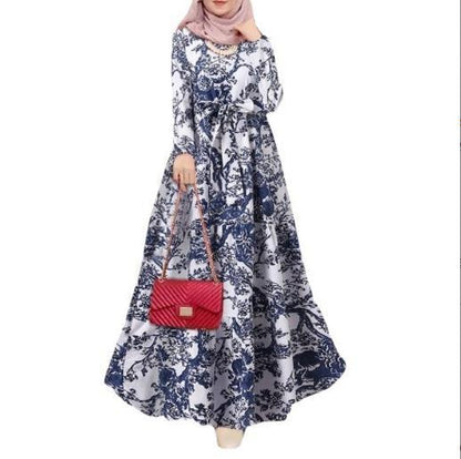 Retro printed loose pullover plus-size dress