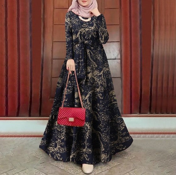 Retro printed loose pullover plus-size dress