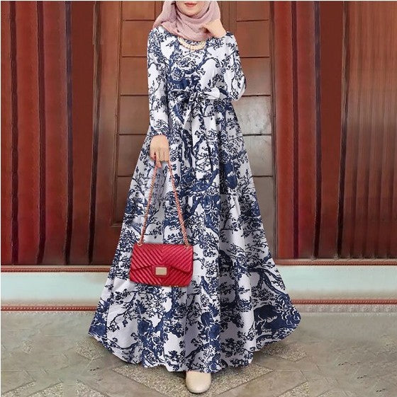 Retro printed loose pullover plus-size dress