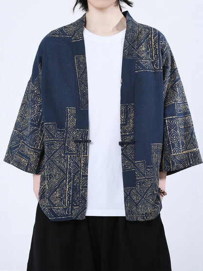 Retro Printed Men's Cardigan Summer Loose Buttoned Jacket