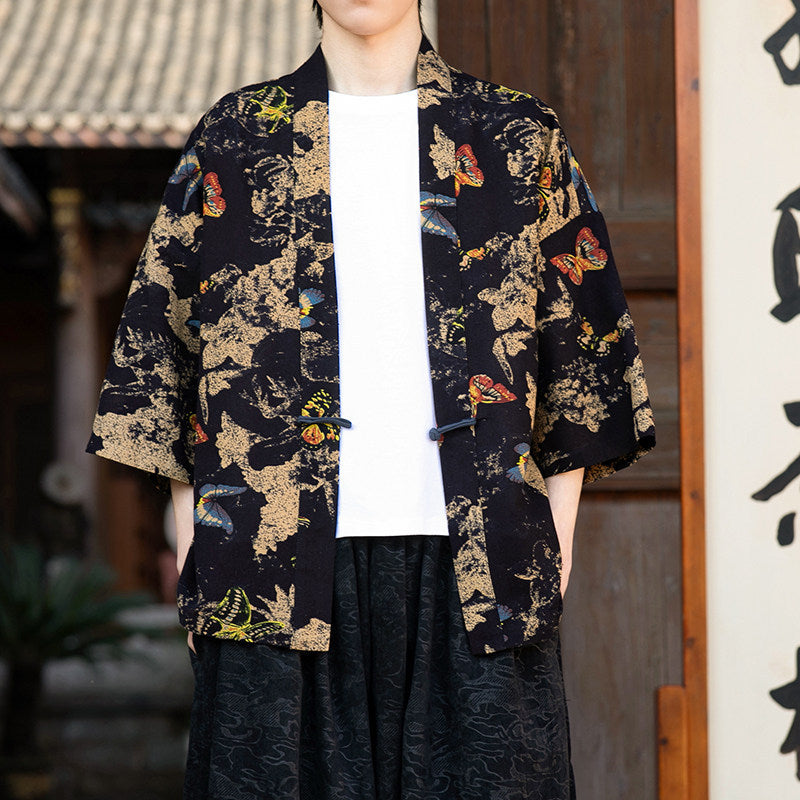 Retro Printed Men's Cardigan Summer Loose Buttoned Jacket