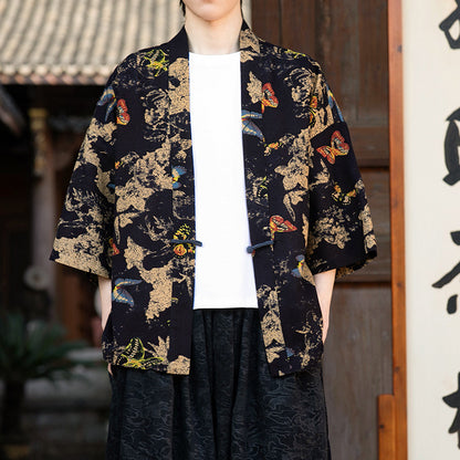 Retro Printed Men's Cardigan Summer Loose Buttoned Jacket