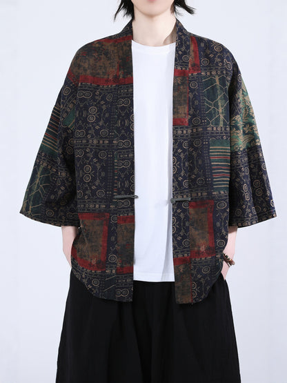 Retro Printed Men's Cardigan Summer Loose Buttoned Jacket