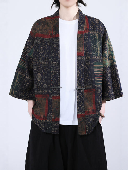 Retro Printed Men's Cardigan Summer Loose Buttoned Jacket