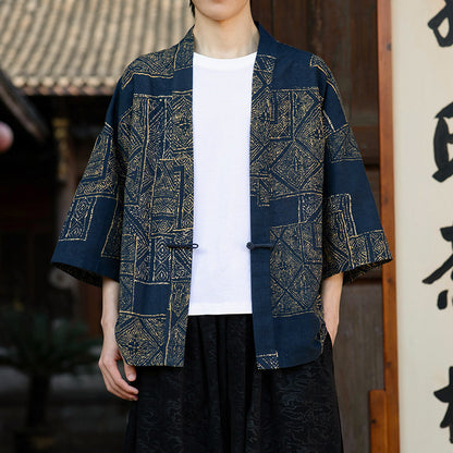 Retro Printed Men's Cardigan Summer Loose Buttoned Jacket