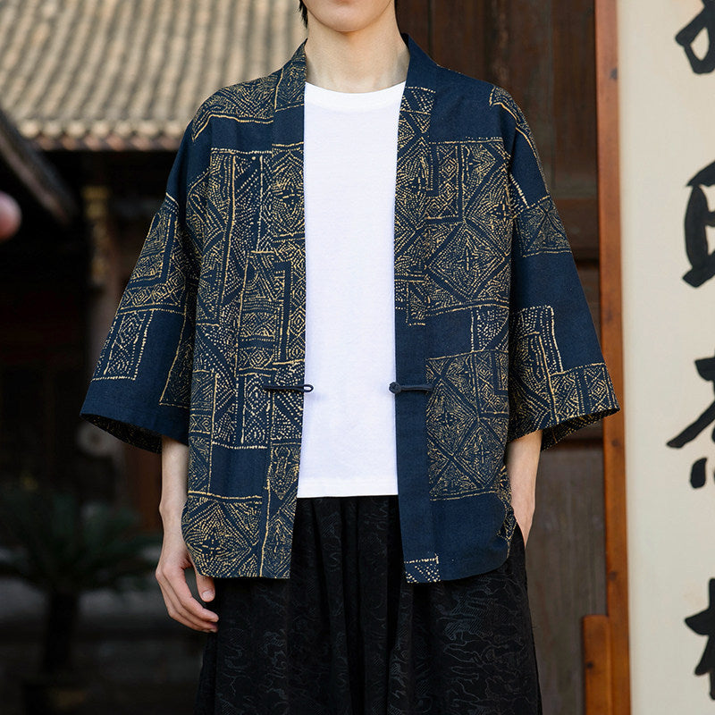 Retro Printed Men's Cardigan Summer Loose Buttoned Jacket