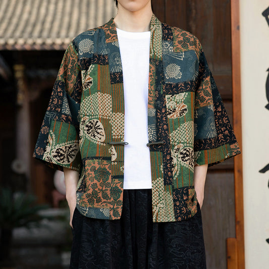 Retro Printed Men's Cardigan Summer Loose Buttoned Jacket
