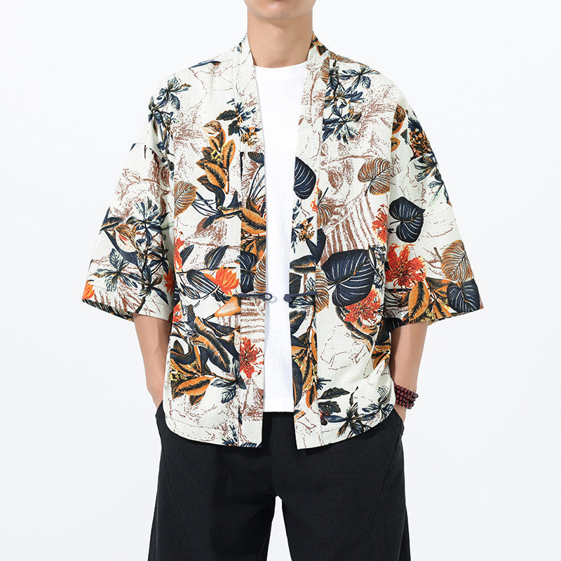 Retro Printed Men's Cardigan Summer Loose Buttoned Jacket