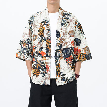 Retro Printed Men's Cardigan Summer Loose Buttoned Jacket