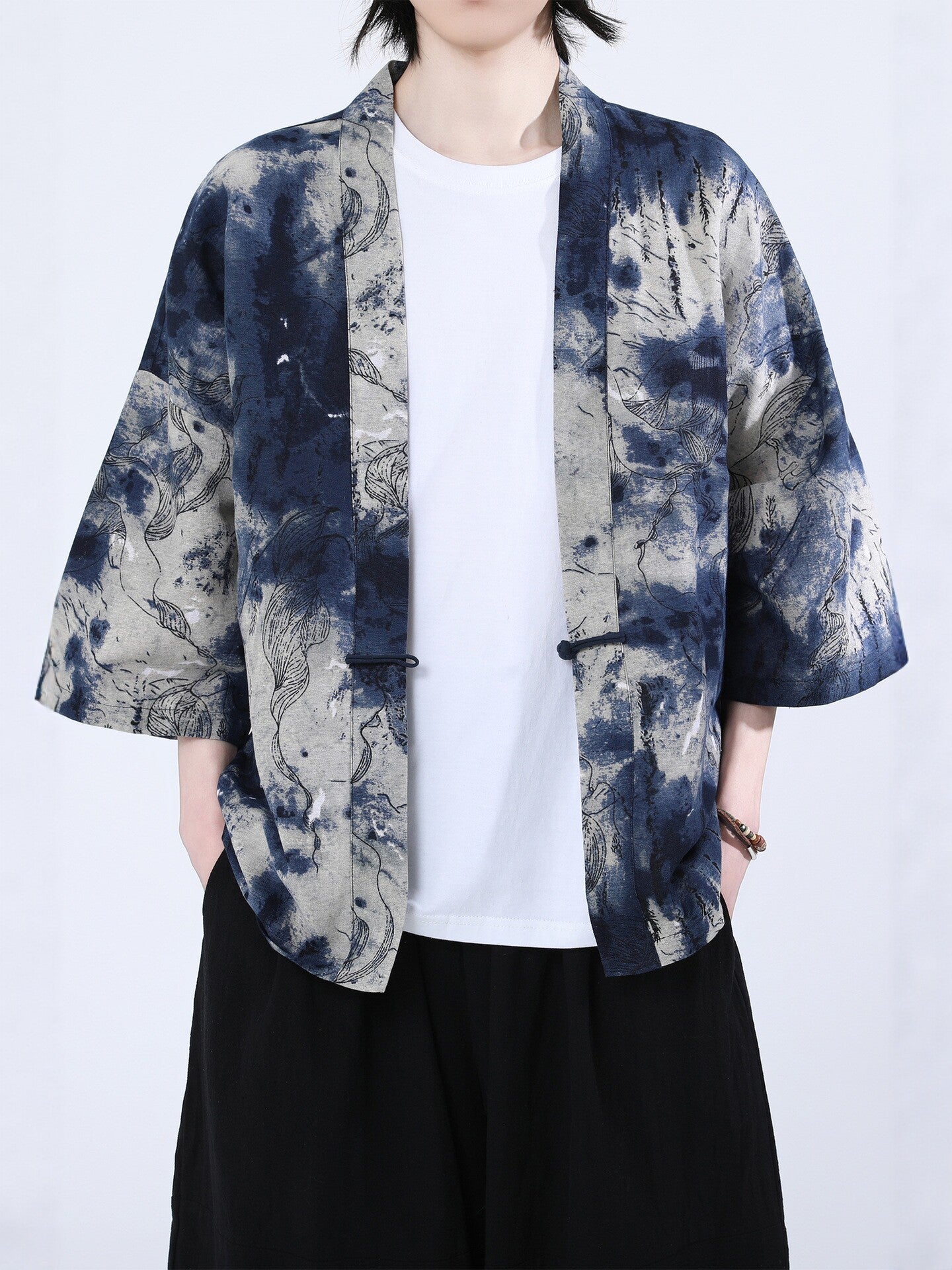 Retro Printed Men's Cardigan Summer Loose Buttoned Jacket