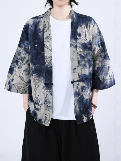 Retro Printed Men's Cardigan Summer Loose Buttoned Jacket