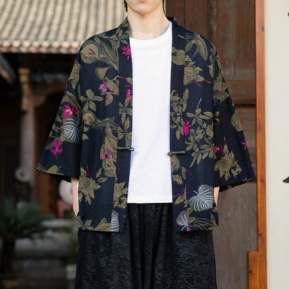 Retro Printed Men's Cardigan Summer Loose Buttoned Jacket