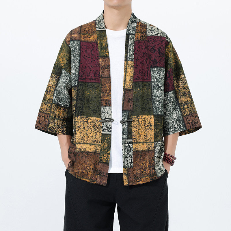 Retro Printed Men's Cardigan Summer Loose Buttoned Jacket