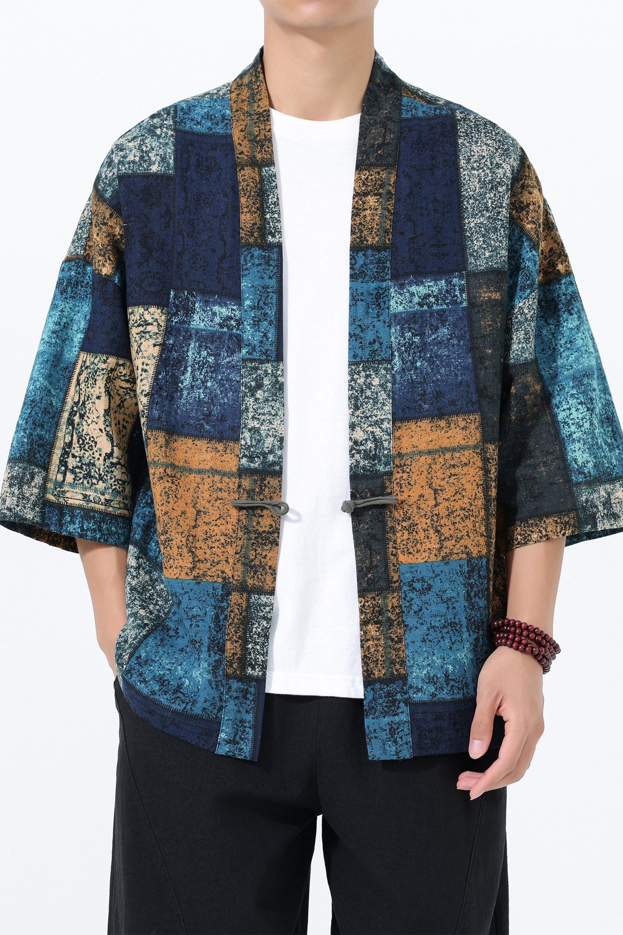 Retro Printed Men's Cardigan Summer Loose Buttoned Jacket