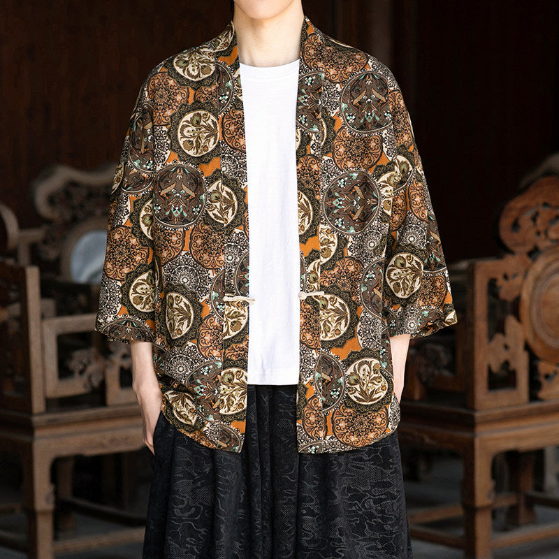 Retro Printed Men's Cardigan Summer Loose Buttoned Jacket