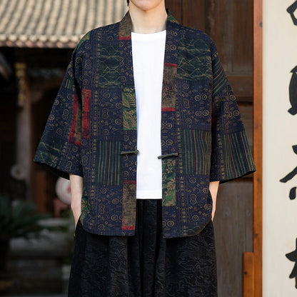 Retro Printed Men's Cardigan Summer Loose Buttoned Jacket