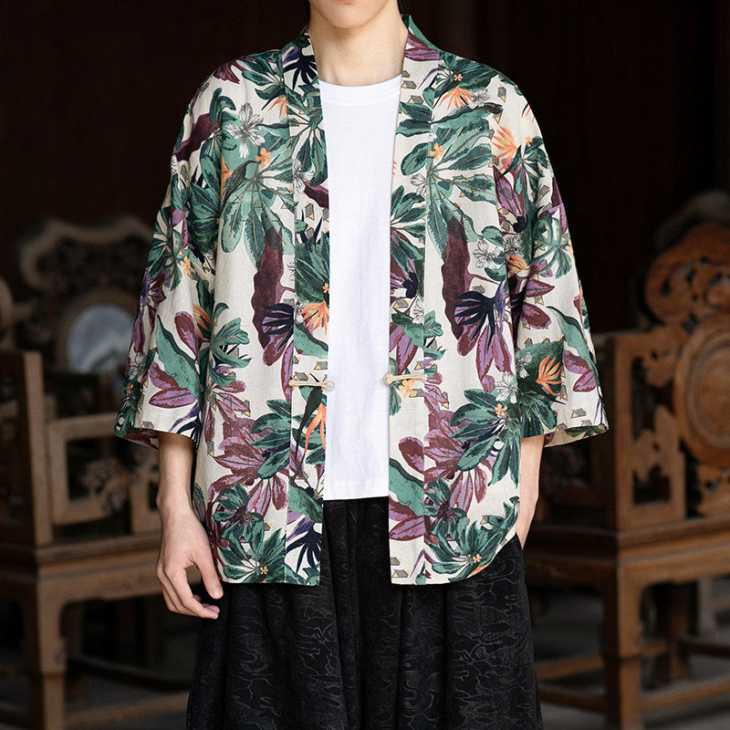 Retro Printed Men's Cardigan Summer Loose Buttoned Jacket