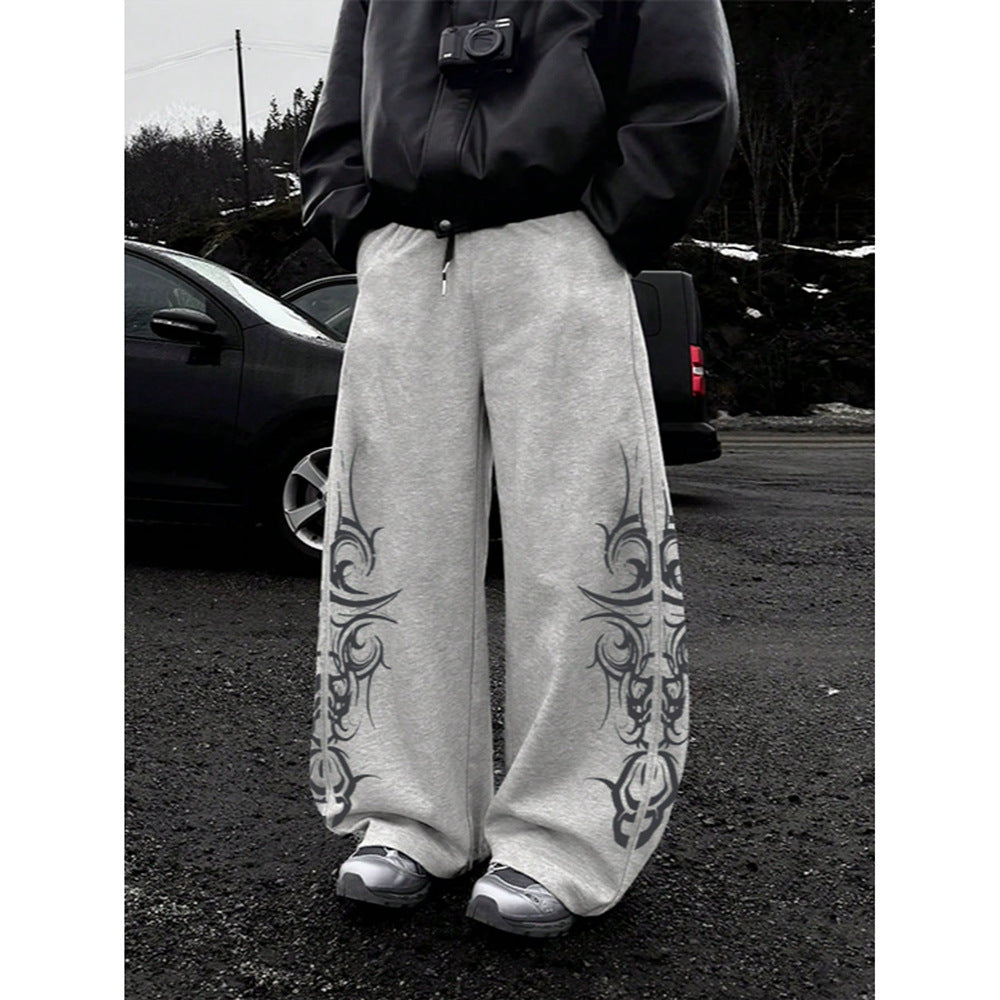 Retro Printed Straight Leg Casual Pants