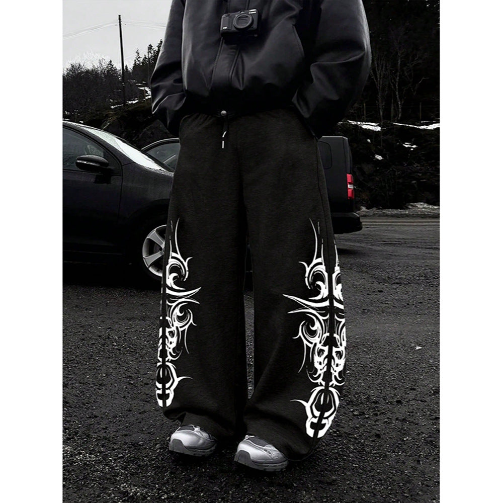 Retro Printed Straight Leg Casual Pants