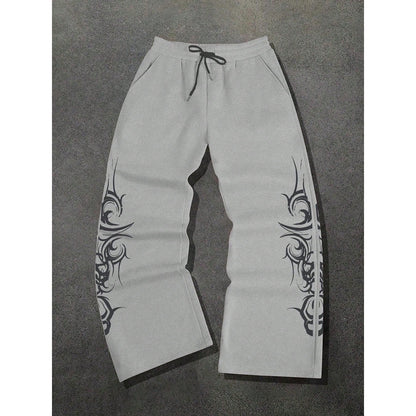 Retro Printed Straight Leg Casual Pants