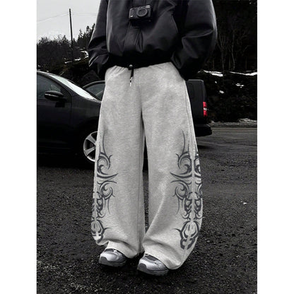 Retro Printed Straight Leg Casual Pants