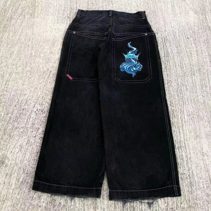 Retro Printed Straight Leg Jeans