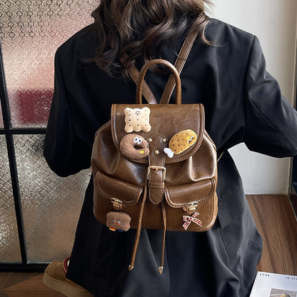 Retro PU Drawstring Backpack