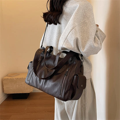 Retro PU Leather Tote Bag with Adjustable Strap