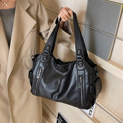 Retro PU Leather Tote Bag with Adjustable Strap