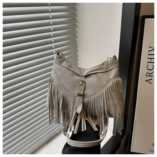 Retro PU Tassel Shoulder Handbag Tote Bag